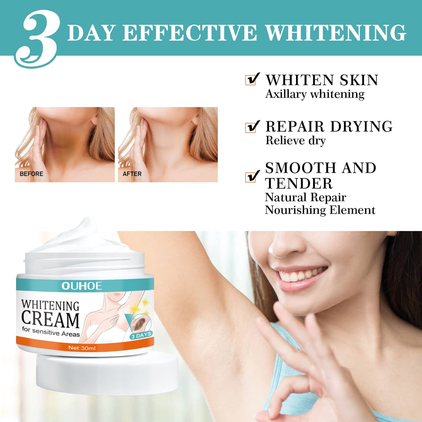 Sensitive Area Whitening Cream For Private Parts, Underarms, Inner Thighs, And Dark Spot Lightening(30ml)