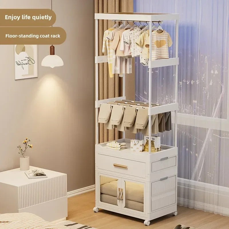 Baby wardrobe bedroom hanger bedside clothes storage cabinet rack drawer floor multi-function