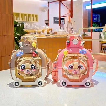 Bear Plastic Cup Bottle Creative With Straw