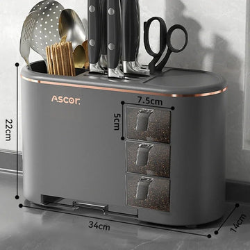 Multi-purpose Knife Chopsticks Holder with Seasoning Box Kitchen Plastic Utensil Drying Rack Spoon Fork Cutlery Storage Cylinder