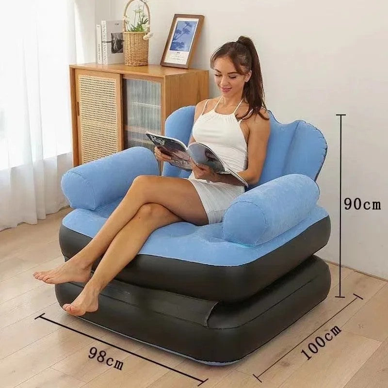 Modern Brown Fabric Inflatable Lazy Sofa Chair Comfortable Air Cushion Mattress Relaxation Water Park Suitable Inflatable Air