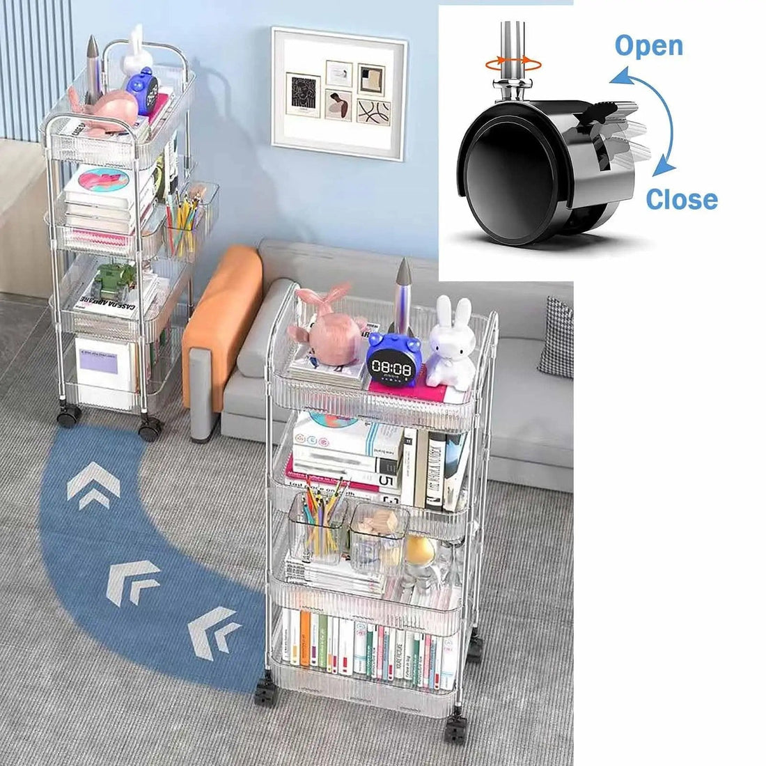 Rolling Cart Storage Rack Transparent Acrylic Snack Cosmetics Sundries Storage Rack 3 Layers With Wheels Mobile Storage Rack