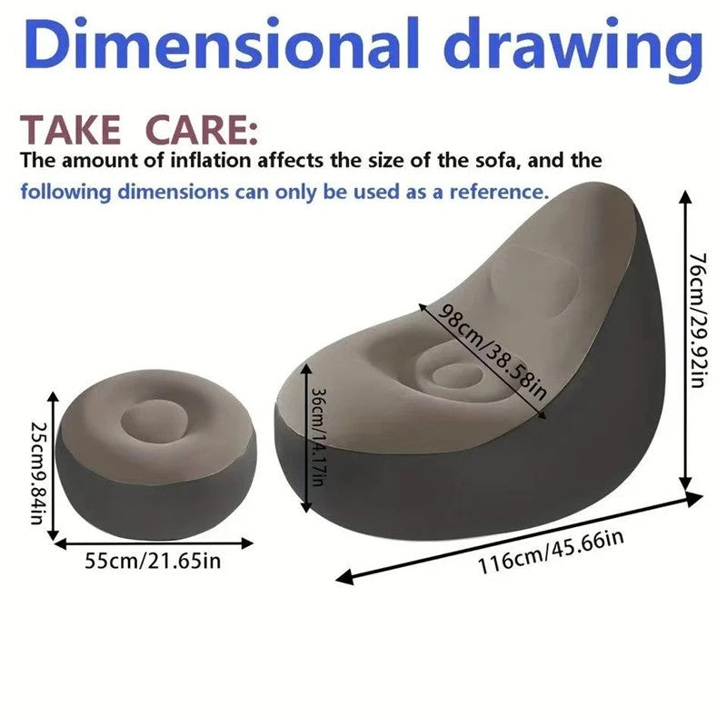 Inflatable Lounge Chair, Outdoor Foldable Portable Lazy Sofa With Footstool, Living Room And Bedroom Air Sofa Set