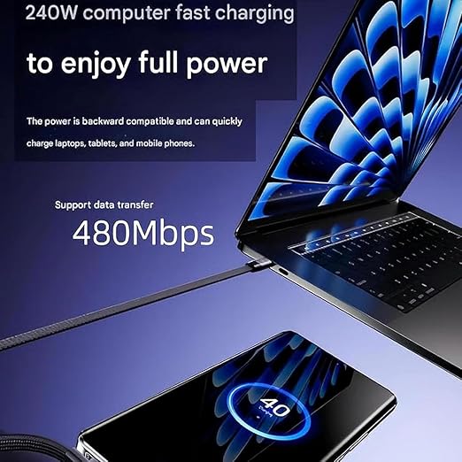 240W 2-in-1 C to C Cable with Phone Stand - travel friendly