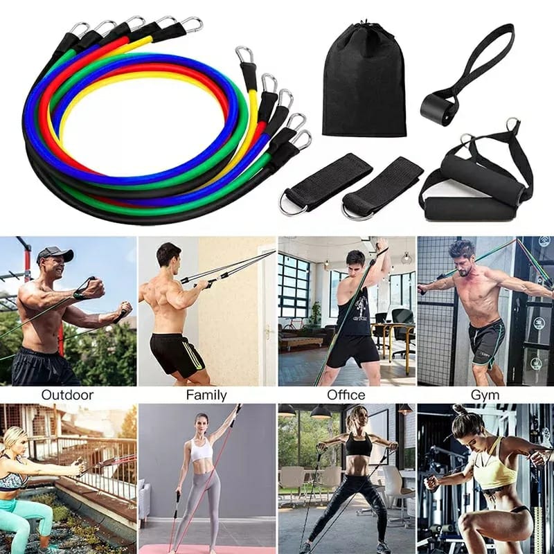 11 Piece Power Resistance Band Set Strength Training Yoga Sports Fitness Band Equipment For Men And Women
